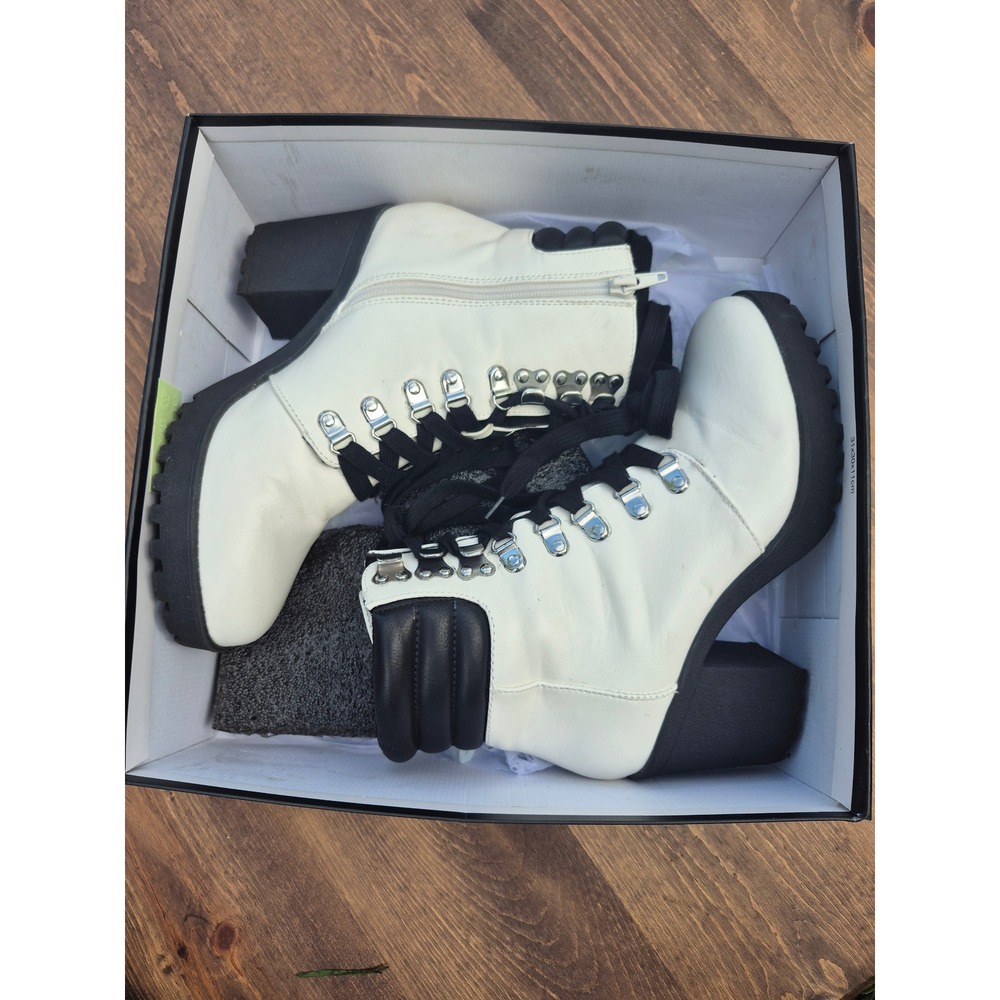 MIA Arylei Womens Ivory Black Lace Up Combat Boots Side Zip Block Heel Size 8.5M - Picture 8 of 9